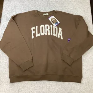 State of Mine Florida‎ Chenille Varsity Sweatshirt Brown XXL Womens Oversized… thumbnail 1