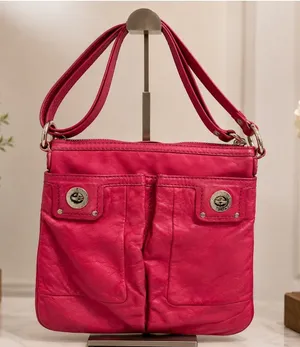 Marc by Marc Jacobs Pink Leather‎ Crossbody Bag Turn Lock Pockets Fuchsia thumbnail 1