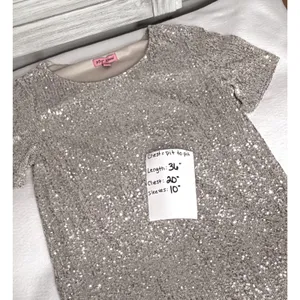 Betsey Johnson Silver Sequin Shift Dress Womens Large Short Sleeve Party thumbnail 6