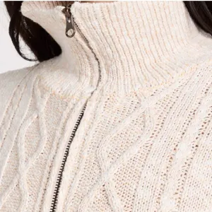 Free People Mont Blanc Mini Dress Cable‎ Knit Zip Quiet Luxury Bodycon M Oatmeal thumbnail 4