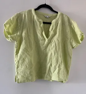 Lucky Brand Green 100% Gauze Cotton Waffle Knit Top Small Coastal Summer Beach thumbnail 1