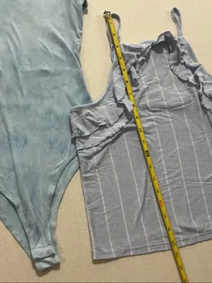 American Eagle Outfitters Light Blue V-Neck Bodysuit & Striped Ruffle Cami thumbnail 3