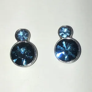 Elegant Silver Tone Blue Rhinestone Dainty Boho Earrings thumbnail 2