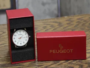 Peugeot Watch with Bold Arabic Numerals and Leather Band Black / Silver Gray thumbnail 1