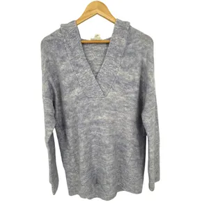 LOFT Lounge Sweater Womens Small Blue Hooded V-Neck Knit Pullover Relaxed Soft thumbnail 2