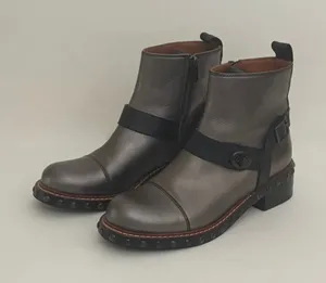 COACH Moto Bootie Gunmetal Black Leather Studded Ankle Boots Women's Size 8 thumbnail 1