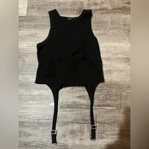 GARAGE Ribbed Garter Tank Top in Black thumbnail 2