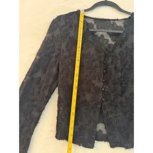 Commense Black Sheer Eyelash Textured‎ Button Up Top Long Flare Sleeve XS thumbnail 3