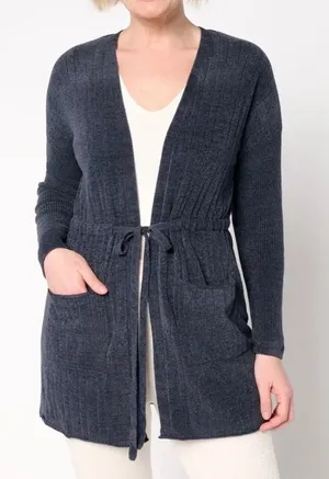 Barefoot Dreams CozyChic Ultra Lite Ribbed Cardigan Sweater Navy Blue Size Small thumbnail 1