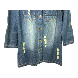 Woman Distressed Denim Jacket Shirt Dress Medium Medium Wash Long Sleeve thumbnail 6