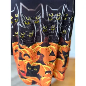 Vintage 90s Black & Orange Halloween Black Cat Bedazzled Rhinestone Pumpkin Top thumbnail 4