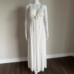 Y2K Taboo White Chiffon Maxi Dress Rhinestone Tie Back Detail Goddess Boho-Chic thumbnail 3