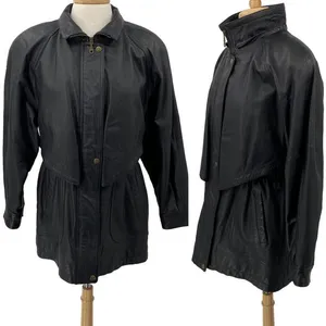 Vintage Genuine Leather Jacket Longline Layered Full Front Zipper Womens Medium thumbnail 2