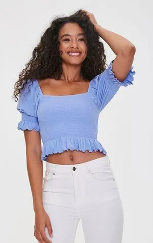 Forever 21 Smocked Peasant Crop Top thumbnail 2