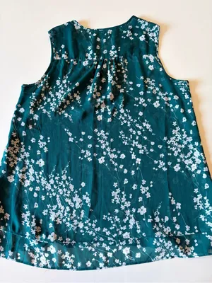 Cristina B Womens Blouse Tank top layered front Teal Floral Design Size Large thumbnail 5
