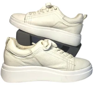 Zara White Leather Platform Sneakers Pebbled Lace Up Chunky EU 40 thumbnail 2