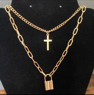 Paperclip Cross Locket Layered Chocker Gold thumbnail 1