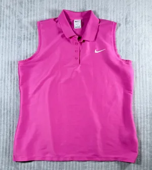 Nike Dri-FIT Sleeveless Golf Polo Top Womens XL Pink Ribbed Athletic Activewear thumbnail 1