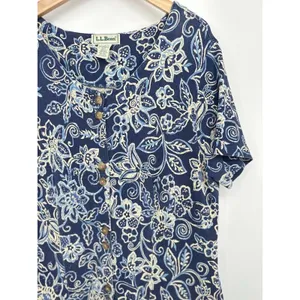 Vintage LL Bean Floral Blue Cotton Maxi Button Dress‎ Large Cottagecore Feminine thumbnail 2