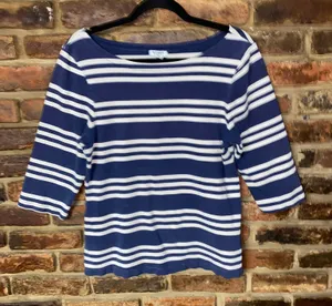 Old Navy Blue White Striped 3/4 Sleeve Blouse Women's Size Large thumbnail 1