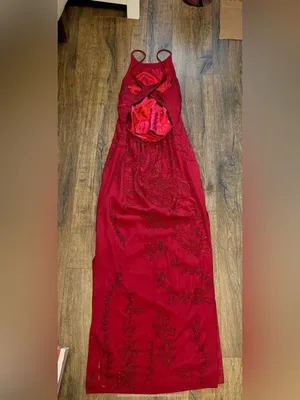 Vintage Blushe Impressions Red Beaded Maxi Gown Open Back Crossover Dress Size 6 thumbnail 12