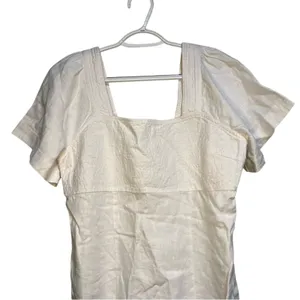 Madewell Linen Square Neck Short Sleeve Mini SZ 8 Little White Dress Bride Smock thumbnail 4