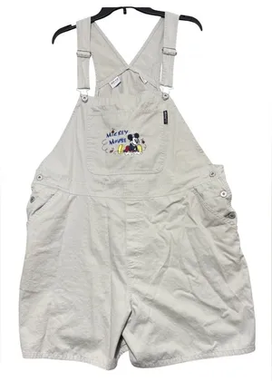 Disney Vintage Y2K Mickey Mouse Embroidered tan shorts Overalls bibs 22 thumbnail 1