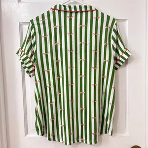 Kate Spade Pajama Top M Green White Striped Dragonfly Cottagecore Short Sleeve thumbnail 2
