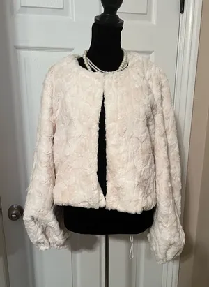 Fuzzy white faux fur fall coat thumbnail 1