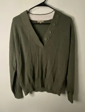 Lilla P Women's Easy Button Shawl Collar Sweater, Moss Green, Size Large thumbnail 1