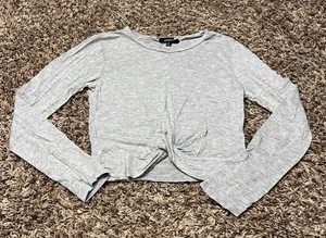 Ambiance Apparel Heather Grey Cropped Long Sleeve Top thumbnail 1