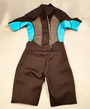 KMT 2 mm Wetsuit Shorty Springsuit Black Cyan Blue Short Sleeve Back Zip Women thumbnail 1