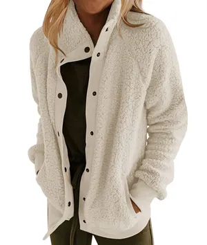 Sherpa Fleece Jacket Warm Long Sleeve Button Down Fuzzy Faux Wool with Pockets S thumbnail 2