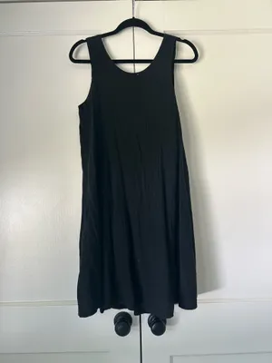 VTG Barbizon Black 100% Cotton Crinkle Gauze Dress Nightgown Shift Wooden Button thumbnail 3