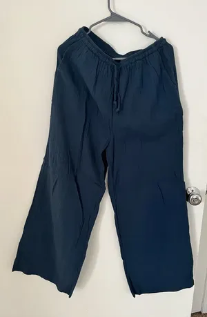 Linen wide leg pants Blue Size XL thumbnail 1