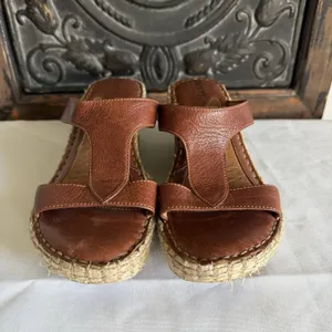 Born Brown Leather Woven Espridrille Wedge‎ Platform Sandal Women 6 US. 36.5 EU thumbnail 2