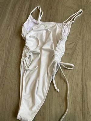 White Ruched One-Piece Swimsuit with Side Ties thumbnail 2