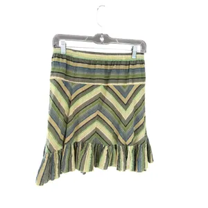 Avatar Green Chevron Striped Boho Mini Skirt Ruffle Hem Elastic‎ Waist Womens S thumbnail 2