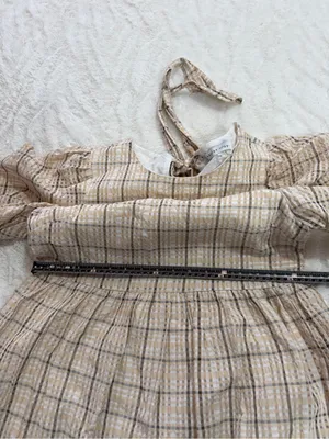 English Factory Plaid Puff Sleeve Tiered Midi Dress Small Neutral Cottagecore thumbnail 6