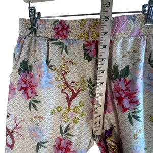 World Market Floral Wide Leg‎ Pants Viscose Cream Pink Bird Print Size S/M Boho thumbnail 8