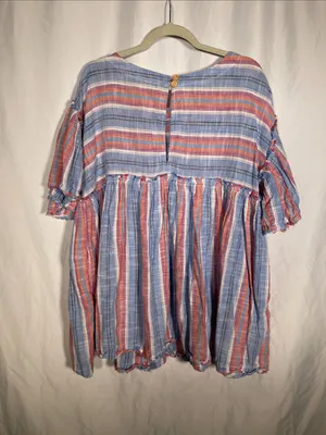 Free People Womens Summer Nights Striped Mini Dress Blue Pink Medium thumbnail 6