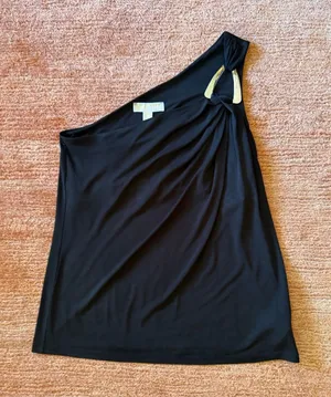 Michael Michael Kors One Shoulder Black Top Silver Hardware Size L thumbnail 1