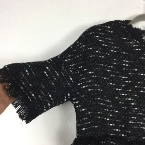 Zara Black Fringe Tweed Textured Knit Wide Sleeve Aline Mini Dress Medium thumbnail 8