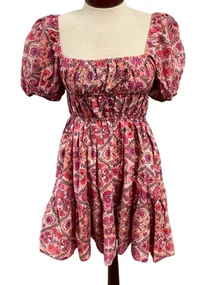 Olivaceous Floral Dress Size Large Feminine Pink Milkmaid Romantic Whimsical thumbnail 1