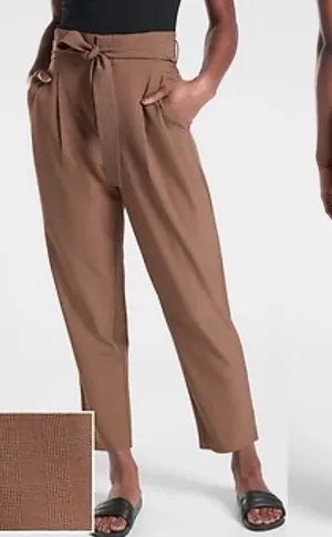 Athleta Skyline Plaid Pants Size 2 Brown Paperbag Tie Casual Lightweight thumbnail 1