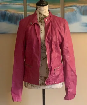 Black Rivet Faux Leather Pink Jacket thumbnail 1