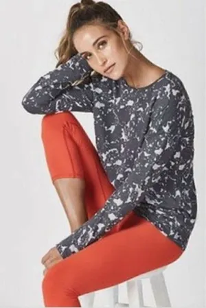 Fabletics‎ Gray & White Burnout Pullover Crewneck Sweatshirt S thumbnail 1