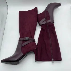 Calvin Klein Jemamine Wide‎ Calf Tall Boots Burgundy Suede Leather Heel Size 6.5 thumbnail 3