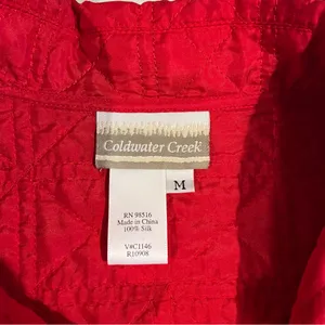 2000s Coldwater Creek 100% Silk Red Quilted Women's Coat Jacket Preppy Classic M thumbnail 3