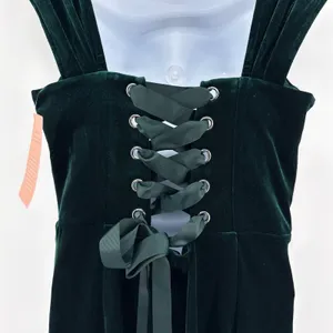BHLDN Anthropologie Lana NWT Emerald Green Velvet Corset Lace Up Back Gown L NEW thumbnail 7